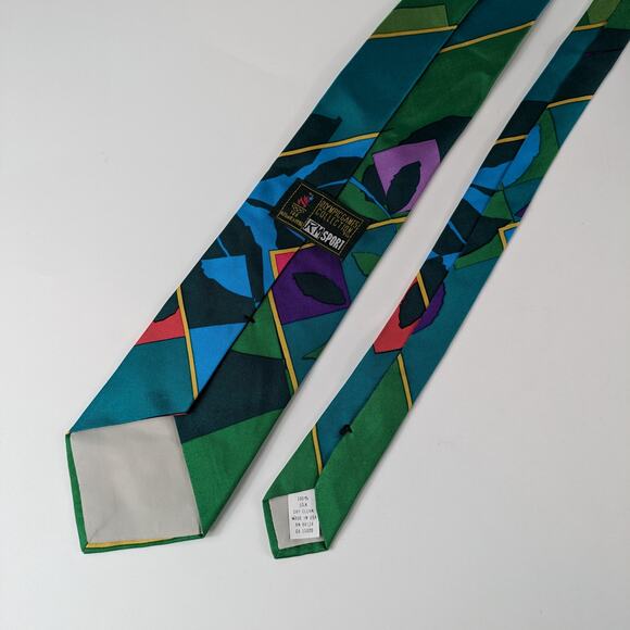 1996 Olympics Mens Necktie Silk Altanta GA Color Block Green Souvenir Official - Picture 4 of 11